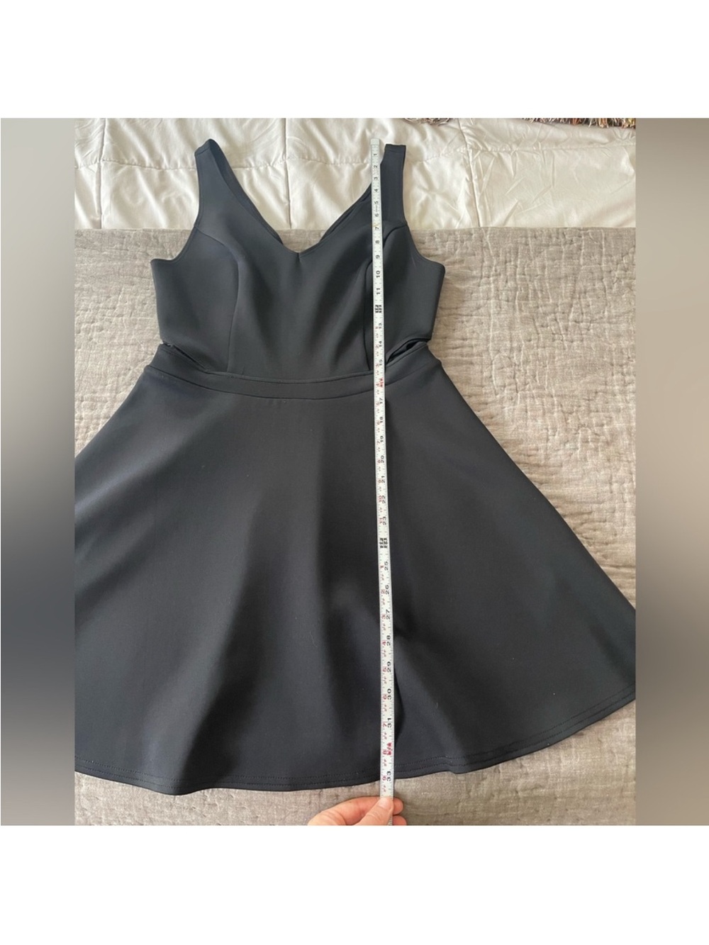 ABERCROMBIE & FITCH Black Sleeveless Mesh Cut Out Fit & Flare Dress Large V neck - Picture 6 of 12